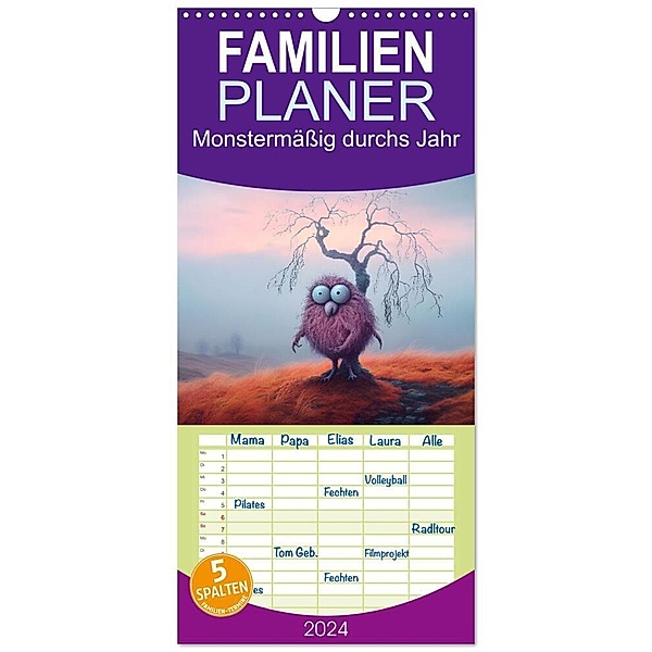 Familienplaner 2024 - Monstermässig durchs Jahr mit 5 Spalten (Wandkalender, 21 x 45 cm) CALVENDO, Bettina Dittmann