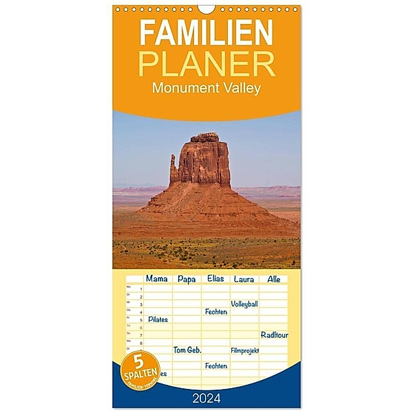 Familienplaner 2024 - Monument Valley mit 5 Spalten (Wandkalender, 21 x 45 cm) CALVENDO, Fritz Malaman