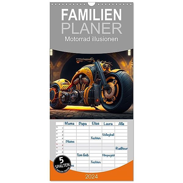 Familienplaner 2024 - Motorrad illusionen mit 5 Spalten (Wandkalender, 21 x 45 cm) CALVENDO, Dirk Meutzner