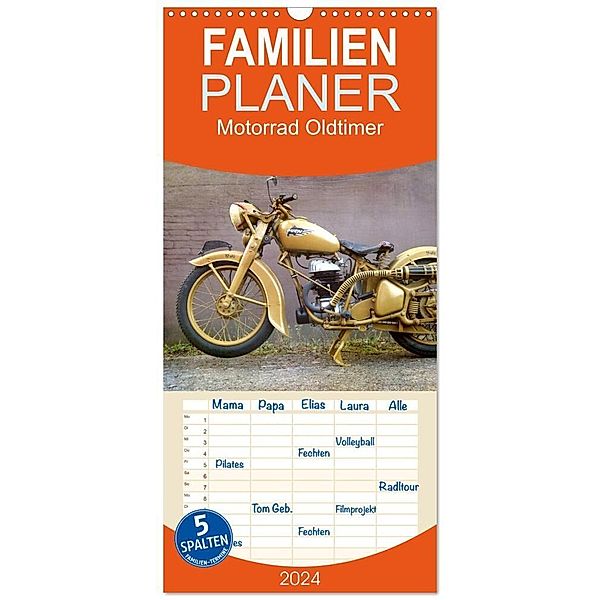 Familienplaner 2024 - Motorrad Oldtimer mit 5 Spalten (Wandkalender, 21 x 45 cm) CALVENDO, Gabi Siebenhühner