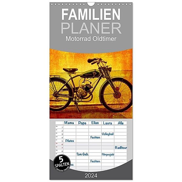 Familienplaner 2024 - Motorrad Oldtimer mit 5 Spalten (Wandkalender, 21 x 45 cm) CALVENDO, Gabi Siebenhühner