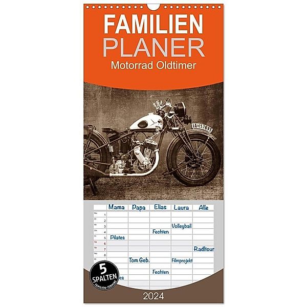 Familienplaner 2024 - Motorrad Oldtimer mit 5 Spalten (Wandkalender, 21 x 45 cm) CALVENDO, Gabi Siebenhühner