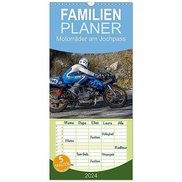 Familienplaner 2024 - Motorräder am Jochpass mit 5 Spalten (Wandkalender, 21 x 45 cm) CALVENDO, Stephan Käufer