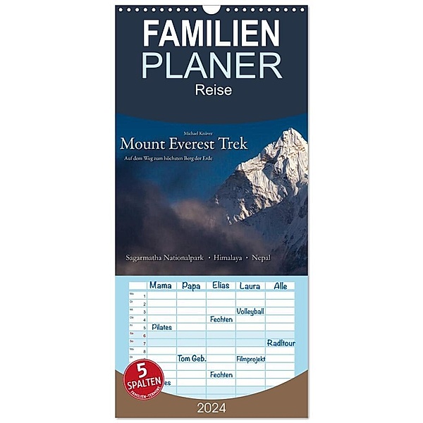 Familienplaner 2024 - Mount Everest Trek mit 5 Spalten (Wandkalender, 21 x 45 cm) CALVENDO, Michael Knüver