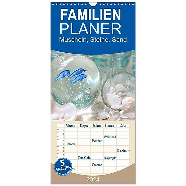 Familienplaner 2024 - Muscheln, Steine, Sand mit 5 Spalten (Wandkalender, 21 x 45 cm) CALVENDO, Gisela Kruse