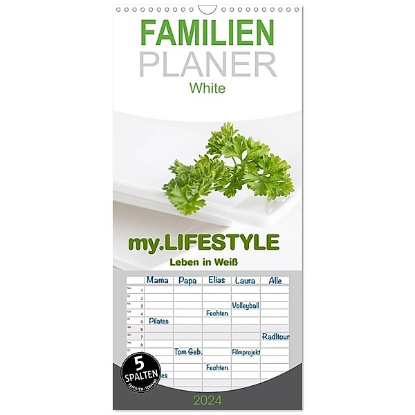 Familienplaner 2024 - my.LIFESTYLE - Leben in Weiß mit 5 Spalten (Wandkalender, 21 x 45 cm) CALVENDO, Marion Krätschmer
