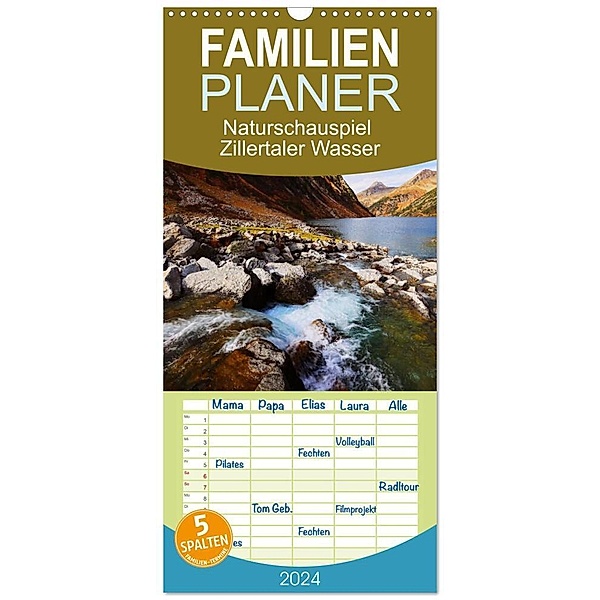 Familienplaner 2024 - Naturschauspiel Zillertaler Wasser mit 5 Spalten (Wandkalender, 21 x 45 cm) CALVENDO, Joe Aichner