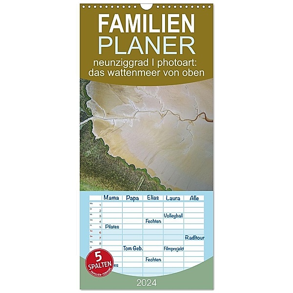 Familienplaner 2024 - neunziggrad I photoart: das wattenmeer von oben mit 5 Spalten (Wandkalender, 21 x 45 cm) CALVENDO, Calvendo, Jörn Heller