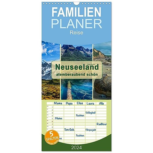 Familienplaner 2024 - Neuseeland - atemberaubend schön mit 5 Spalten (Wandkalender, 21 x 45 cm) CALVENDO, Peter Roder