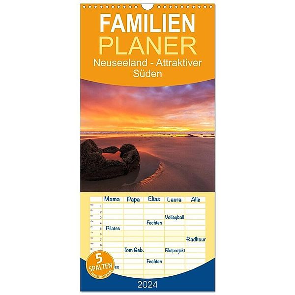 Familienplaner 2024 - Neuseeland - Attraktiver Süden mit 5 Spalten (Wandkalender, 21 x 45 cm) CALVENDO, Thomas Klinder