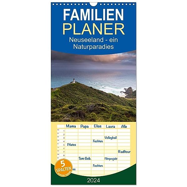 Familienplaner 2024 - Neuseeland - ein Naturparadies mit 5 Spalten (Wandkalender, 21 x 45 cm) CALVENDO, Kalender365.com