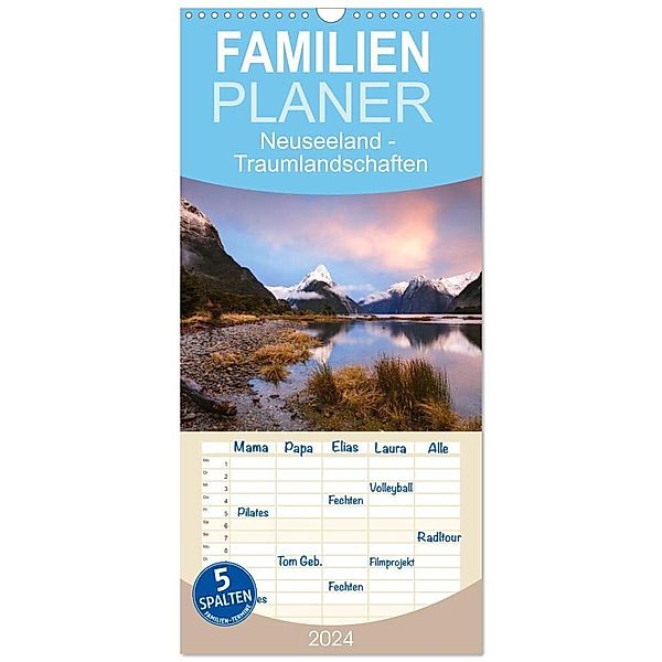 Familienplaner 2024 - Neuseeland - Traumlandschaften aus einem Naturparadies mit 5 Spalten (Wandkalender, 21 x 45 cm) CALVENDO, Matteo Colombo