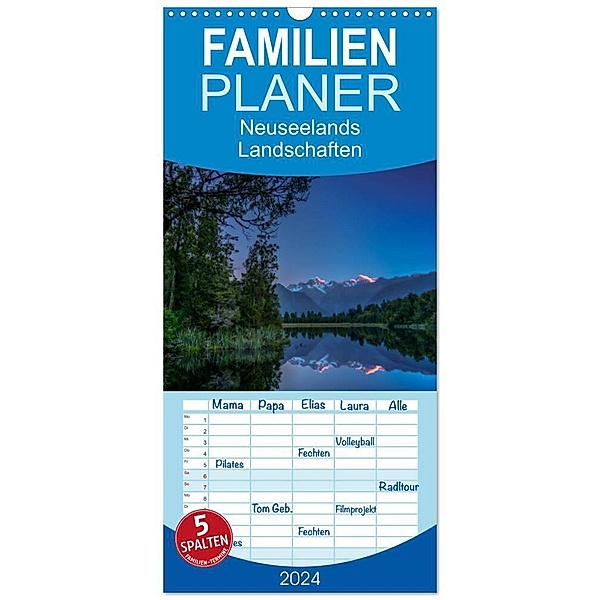 Familienplaner 2024 - Neuseelands Landschaften mit 5 Spalten (Wandkalender, 21 x 45 cm) CALVENDO, René Ehrhardt Photography