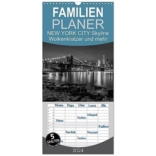 Familienplaner 2024 - NEW YORK CITY Skyline, Wolkenkratzer und mehr mit 5 Spalten (Wandkalender, 21 x 45 cm) CALVENDO, Melanie Viola