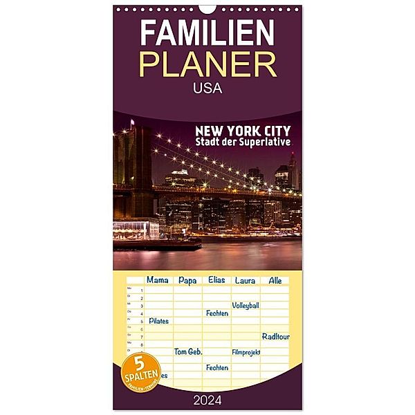 Familienplaner 2024 - NEW YORK CITY Stadt der Superlative mit 5 Spalten (Wandkalender, 21 x 45 cm) CALVENDO, Melanie Viola