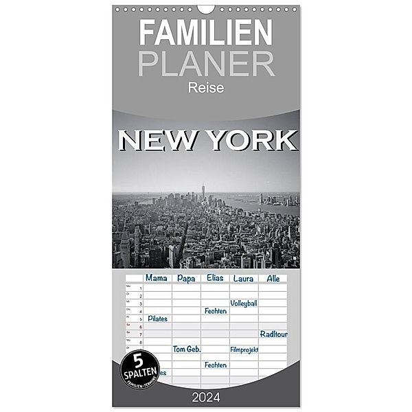 Familienplaner 2024 - New York in schwarz weiss mit 5 Spalten (Wandkalender, 21 x 45 cm) CALVENDO, Robert Styppa