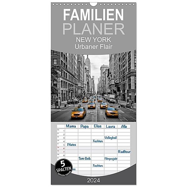 Familienplaner 2024 - NEW YORK Urbaner Flair mit 5 Spalten (Wandkalender, 21 x 45 cm) CALVENDO, Melanie Viola