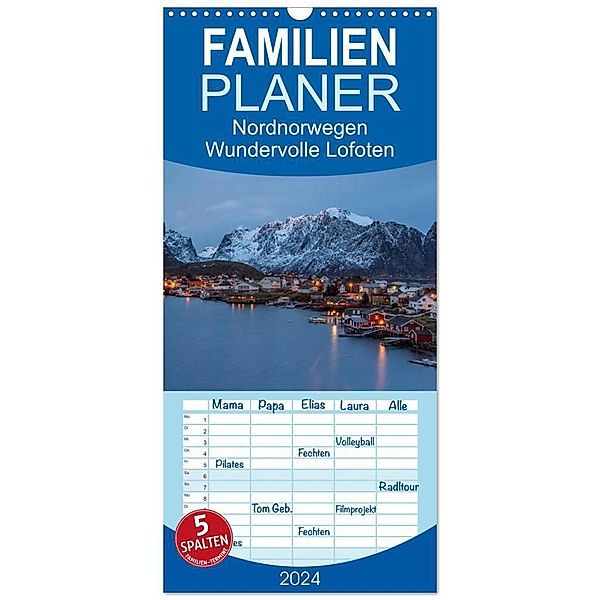 Familienplaner 2024 - Nordnorwegen - Wundervolle Lofoten mit 5 Spalten (Wandkalender, 21 x 45 cm) CALVENDO, Nick Wrobel