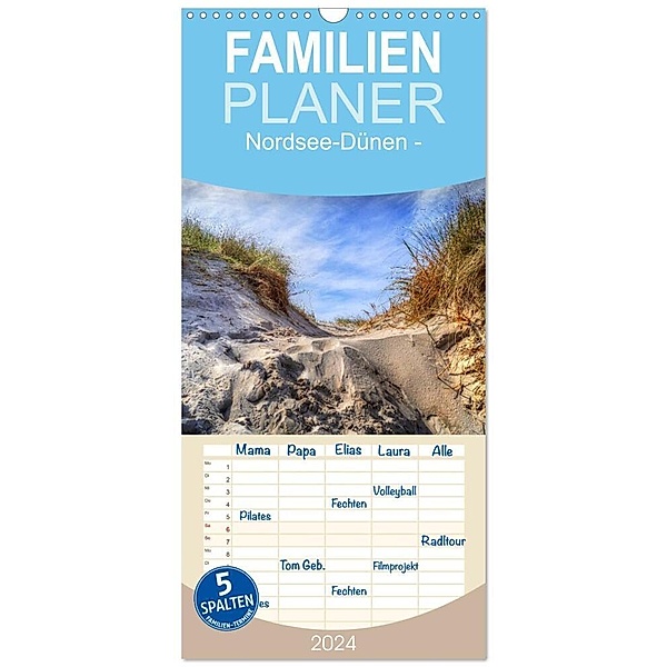 Familienplaner 2024 - Nordsee-Dünen mit 5 Spalten (Wandkalender, 21 x 45 cm) CALVENDO, Peter Roder
