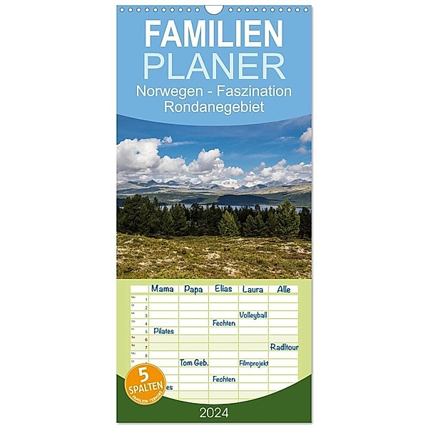 Familienplaner 2024 - Norwegen - Faszination Rondanegebiet mit 5 Spalten (Wandkalender, 21 x 45 cm) CALVENDO, Margitta Hild