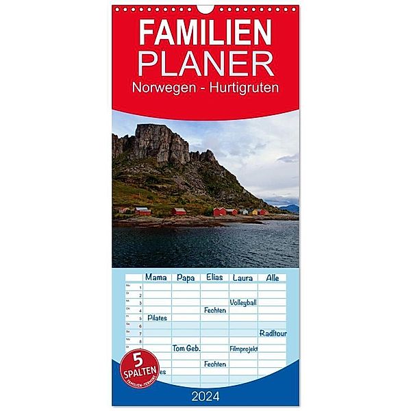 Familienplaner 2024 - Norwegen - Hurtigruten mit 5 Spalten (Wandkalender, 21 x 45 cm) CALVENDO, Borg Enders