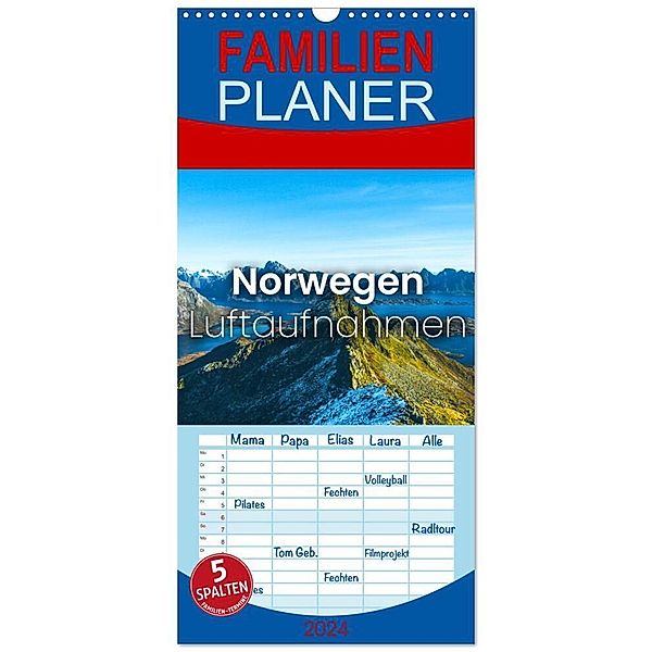 Familienplaner 2024 - Norwegen Luftaufnahmen mit 5 Spalten (Wandkalender, 21 x 45 cm) CALVENDO, SF