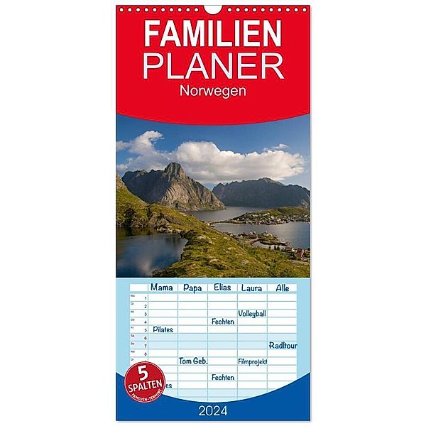 Familienplaner 2024 - Norwegen mit 5 Spalten (Wandkalender, 21 x 45 cm) CALVENDO, Jörg Dauerer