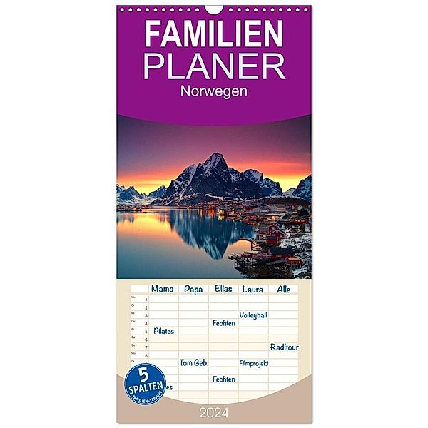 Familienplaner 2024 - Norwegen mit 5 Spalten (Wandkalender, 21 x 45 cm) CALVENDO, Christian Bothner