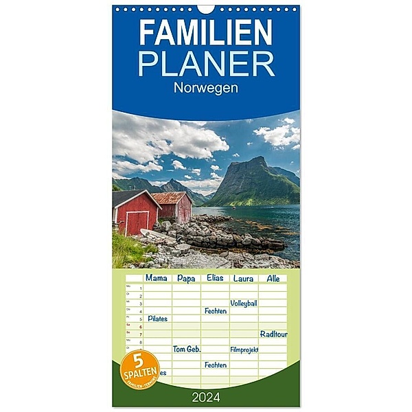 Familienplaner 2024 - Norwegen mit 5 Spalten (Wandkalender, 21 x 45 cm) CALVENDO, Roman Burri