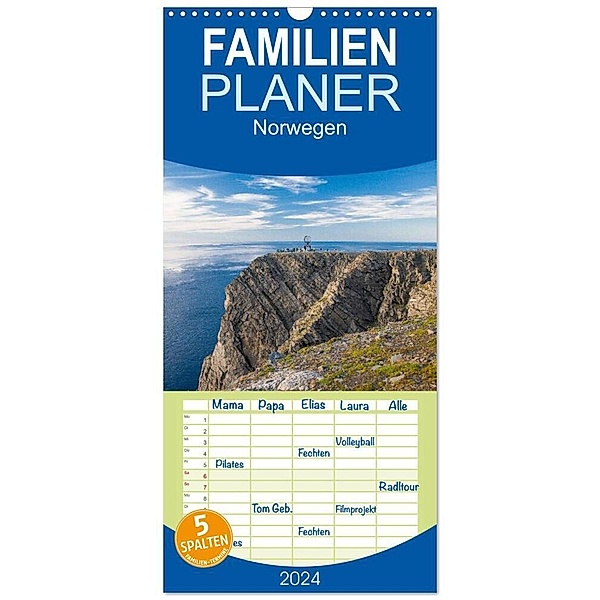 Familienplaner 2024 - Norwegen mit 5 Spalten (Wandkalender, 21 x 45 cm) CALVENDO, hiacynta jelen