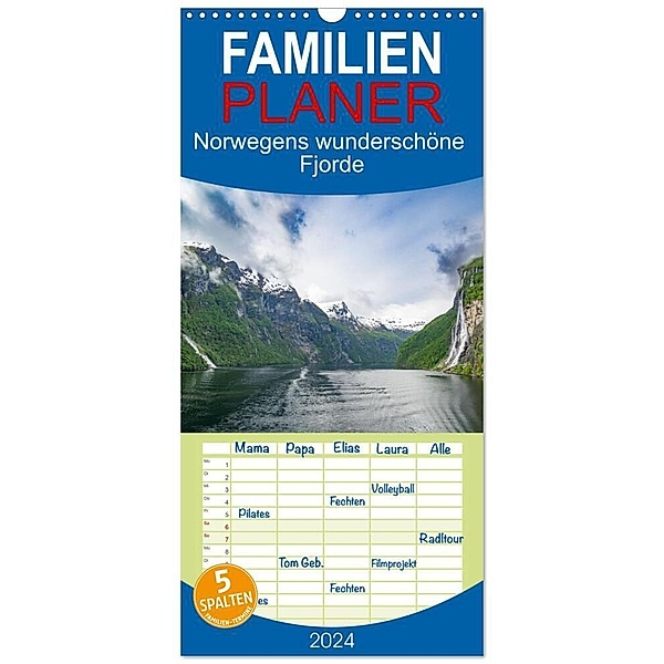 Familienplaner 2024 - Norwegens wunderschöne Fjorde mit 5 Spalten (Wandkalender, 21 x 45 cm) CALVENDO, Angela Rohde