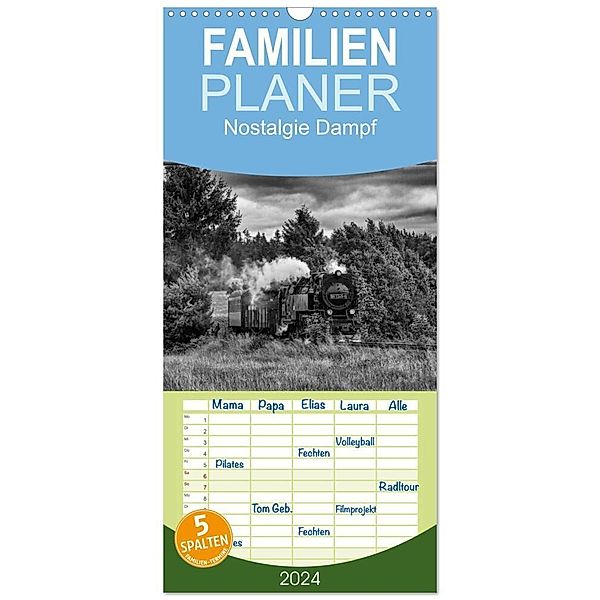 Familienplaner 2024 - Nostalgie Dampf mit 5 Spalten (Wandkalender, 21 x 45 cm) CALVENDO, Marion Maurer