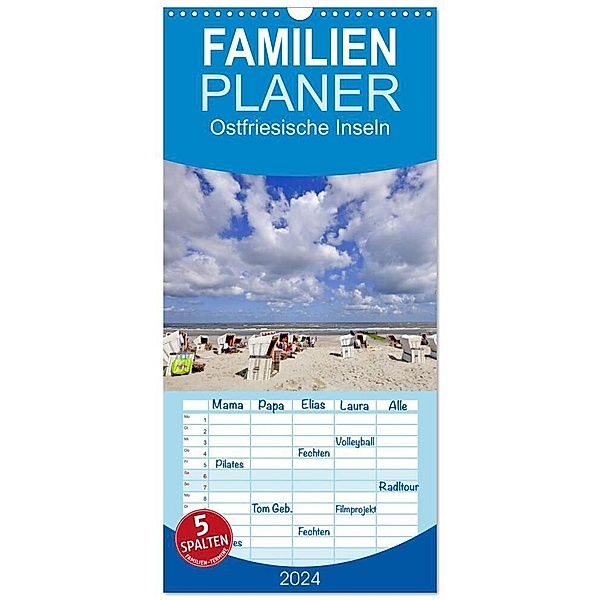 Familienplaner 2024 - Ostfriesische Inseln mit 5 Spalten (Wandkalender, 21 x 45 cm) CALVENDO, McPHOTO
