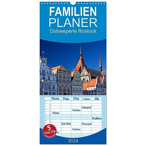 Familienplaner 2024 - Ostseeperle Rostock mit 5 Spalten (Wandkalender, 21 x 45 cm) CALVENDO, U boeTtchEr