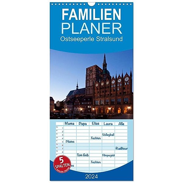 Familienplaner 2024 - Ostseeperle Stralsund mit 5 Spalten (Wandkalender, 21 x 45 cm) CALVENDO, U boeTtchEr
