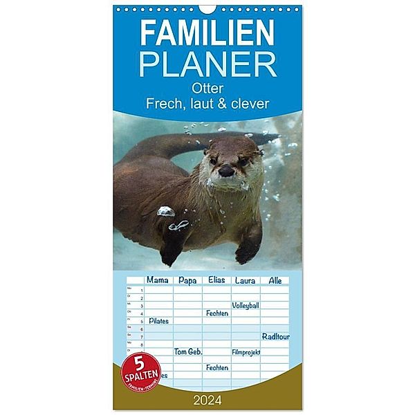 Familienplaner 2024 - Otter. Frech, laut und clever mit 5 Spalten (Wandkalender, 21 x 45 cm) CALVENDO, Elisabeth Stanzer