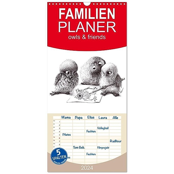 Familienplaner 2024 - owls & friends 2024 mit 5 Spalten (Wandkalender, 21 x 45 cm) CALVENDO, Stefan Kahlhammer
