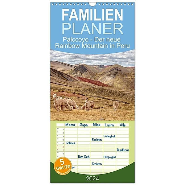 Familienplaner 2024 - Palccoyo - Der neue Rainbow Mountain in Peru mit 5 Spalten (Wandkalender, 21 x 45 cm) CALVENDO, Inxtagenumdiewelt.de