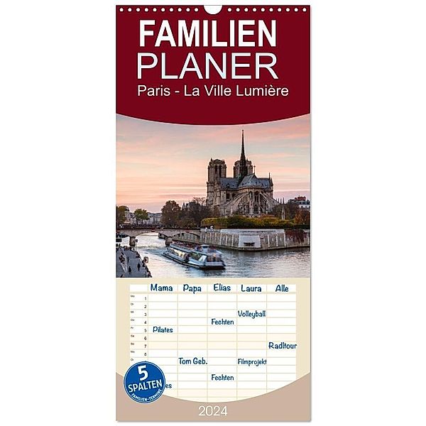 Familienplaner 2024 - Paris - La Ville Lumière mit 5 Spalten (Wandkalender, 21 x 45 cm) CALVENDO, Matteo Colombo