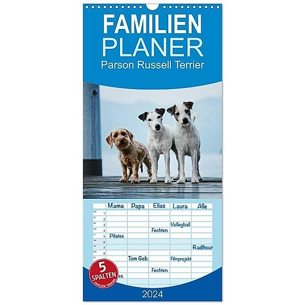 Familienplaner 2024 - Parson Russell Terrier mit 5 Spalten (Wandkalender, 21 x 45 cm) CALVENDO, Kathrin Köntopp