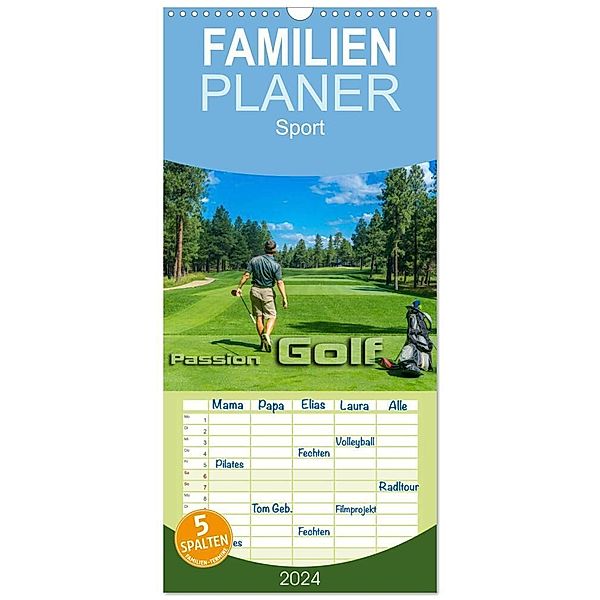 Familienplaner 2024 - Passion Golf mit 5 Spalten (Wandkalender, 21 x 45 cm) CALVENDO, Renate Bleicher