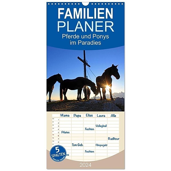 Familienplaner 2024 - Pferde und Ponys im Paradies mit 5 Spalten (Wandkalender, 21 x 45 cm) CALVENDO, Christa Kramer