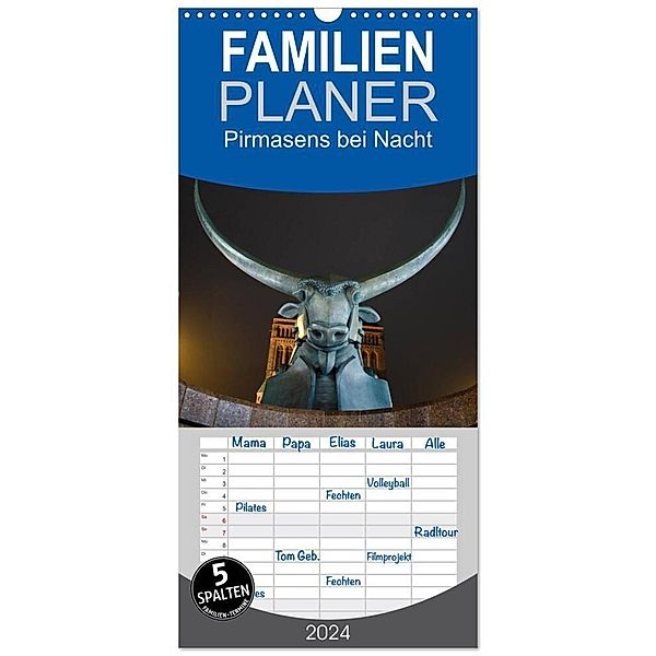 Familienplaner 2024 - Pirmasens bei Nacht mit 5 Spalten (Wandkalender, 21 x 45 cm) CALVENDO, Florian Seibel