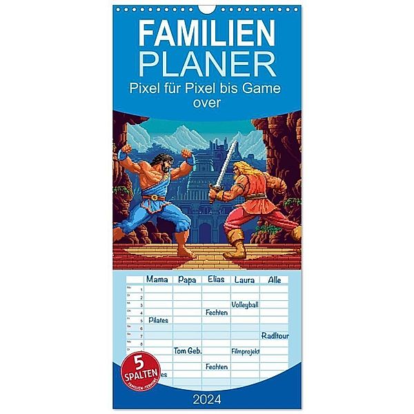 Familienplaner 2024 - Pixel für Pixel bis Game over mit 5 Spalten (Wandkalender, 21 x 45 cm) CALVENDO, Kerstin Waurick