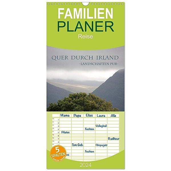 Familienplaner 2024 - Quer durch Irland - Landschaften pur mit 5 Spalten (Wandkalender, 21 x 45 cm) CALVENDO, Antje Kügler