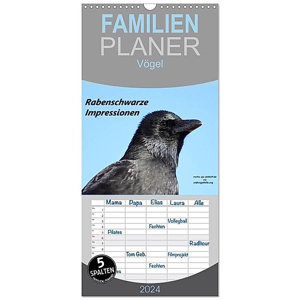 Familienplaner 2024 - Rabenschwarze Impressionen - meike-ajo-dettlaff.de via wildvogelhlfe.org mit 5 Spalten (Wandkalender, 21 x 45 cm) CALVENDO, Meike AJo. Dettlaff