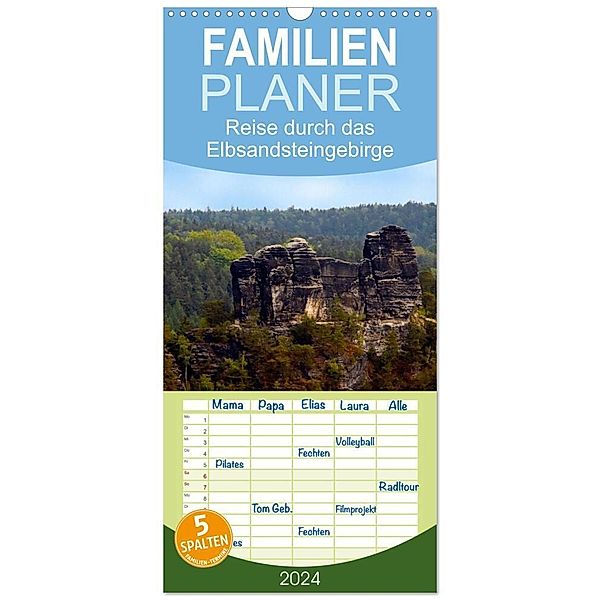 Familienplaner 2024 - Reise durch das Elbsandsteingebirge mit 5 Spalten (Wandkalender, 21 x 45 cm) CALVENDO, Veronika Rix