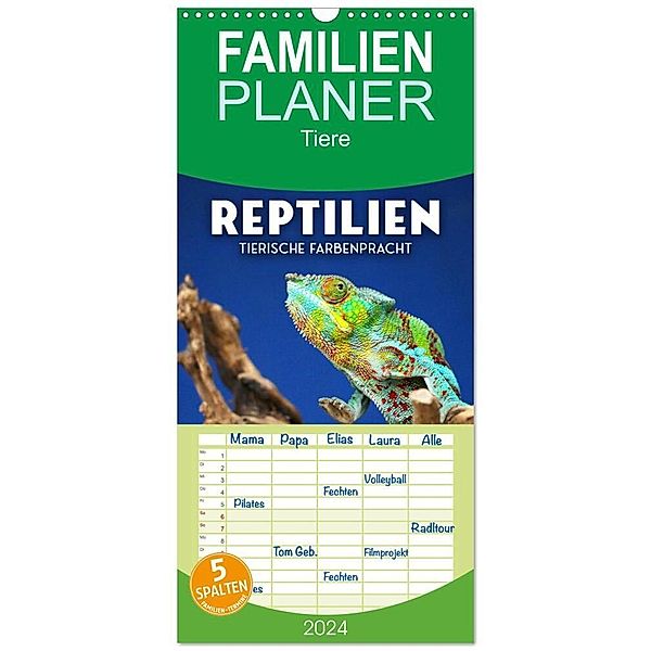 Familienplaner 2024 - Reptilien - Tierische Farbenpracht mit 5 Spalten (Wandkalender, 21 x 45 cm) CALVENDO, SF