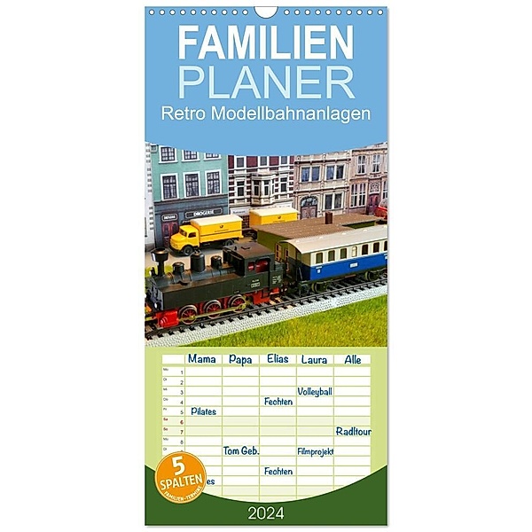 Familienplaner 2024 - Retro Modellbahnanlagen mit 5 Spalten (Wandkalender, 21 x 45 cm) CALVENDO, KPH - der Wäldenbronner
