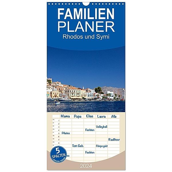 Familienplaner 2024 - Rhodos und Symi mit 5 Spalten (Wandkalender, 21 x 45 cm) CALVENDO, Calvendo, Tilo Grellmann